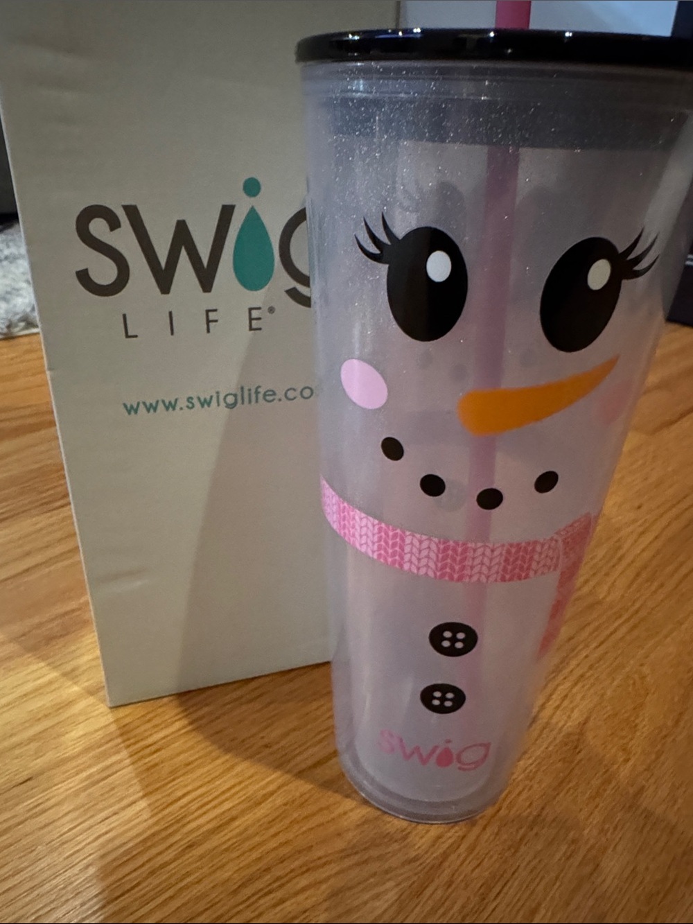 Swig Life Pink Snowman Insulated Tumbler with Straw—24oz
